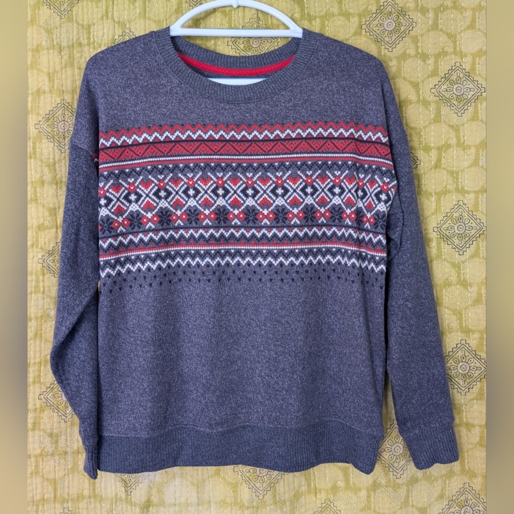Eclectic Grandpa Indie Sleazy Men's Gray and Red Patterned Crewneck Sweater